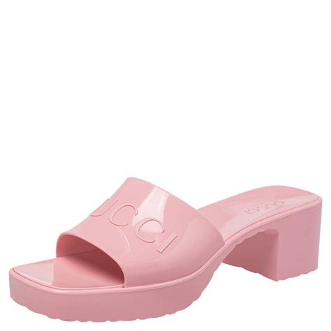 gucci pink plastic heels|gucci pink heel slides.